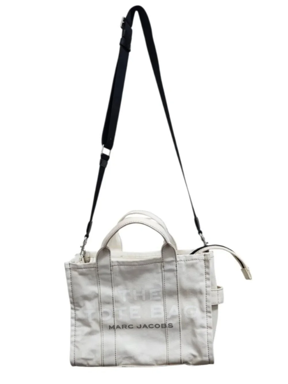 Marc Jacobs The Tote Bag Ivory Canvas Medium Tote Crossbody Zip Top